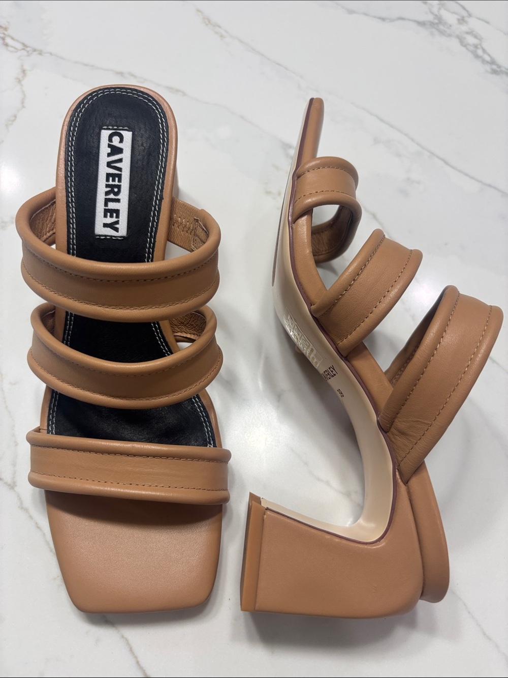 Caverley Tan Triple-Strap Block Heel Sandals